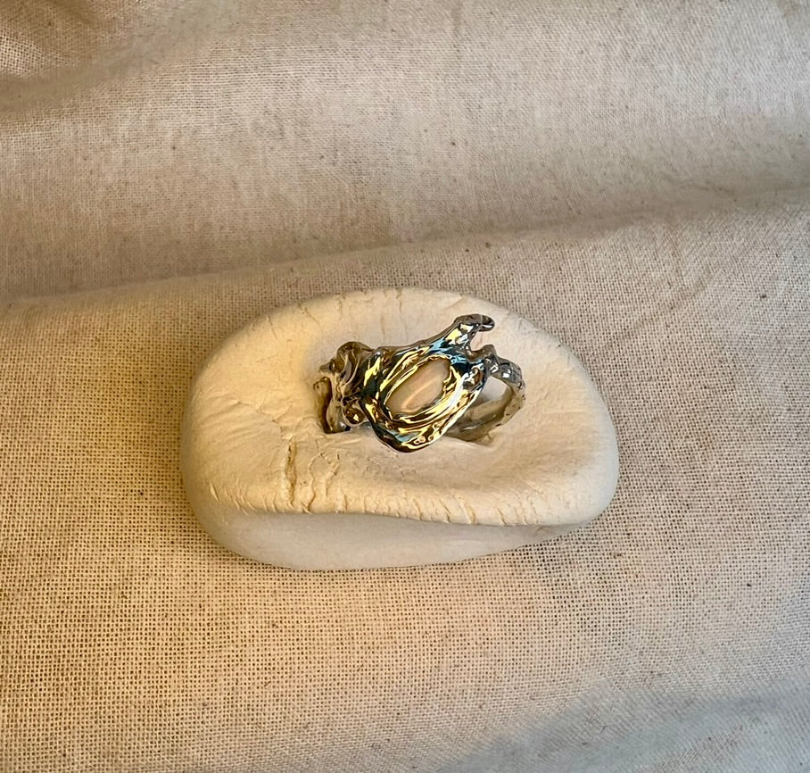 Handmade Opal Ring – Organic Sterling Silver Artisan Design | Raw Natural Australian Opal Jewellery
