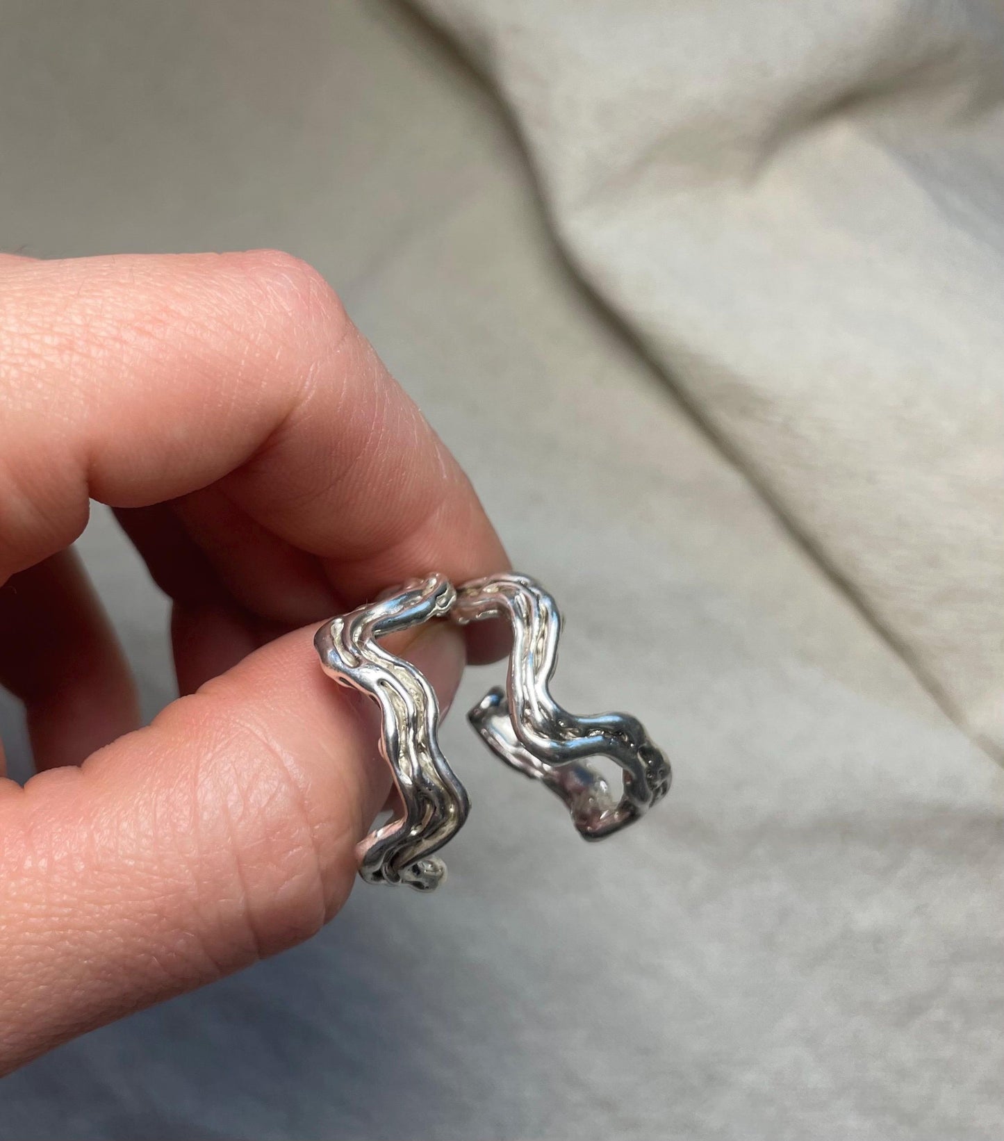 Organic Silver Hoop Earrings – Handmade Textured 925 Sterling Silver | Sculptural Modern Jewellery UK