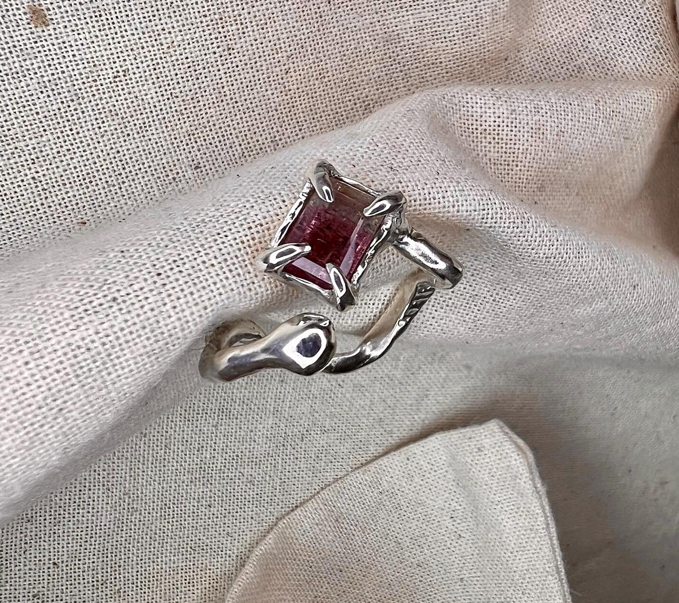 Pink Bicolour Tourmaline Ring – Organic Sterling Silver Setting | Handmade Statement Jewellery UK