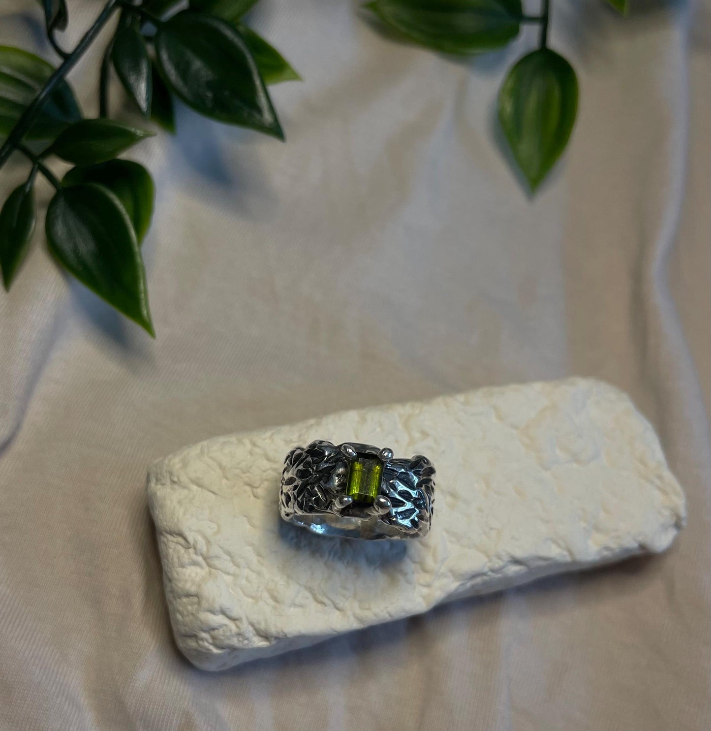 Green Tourmaline Claw Ring - Handmade Sterling Silver Fantasy Jewellery | Gothic Statement Ring