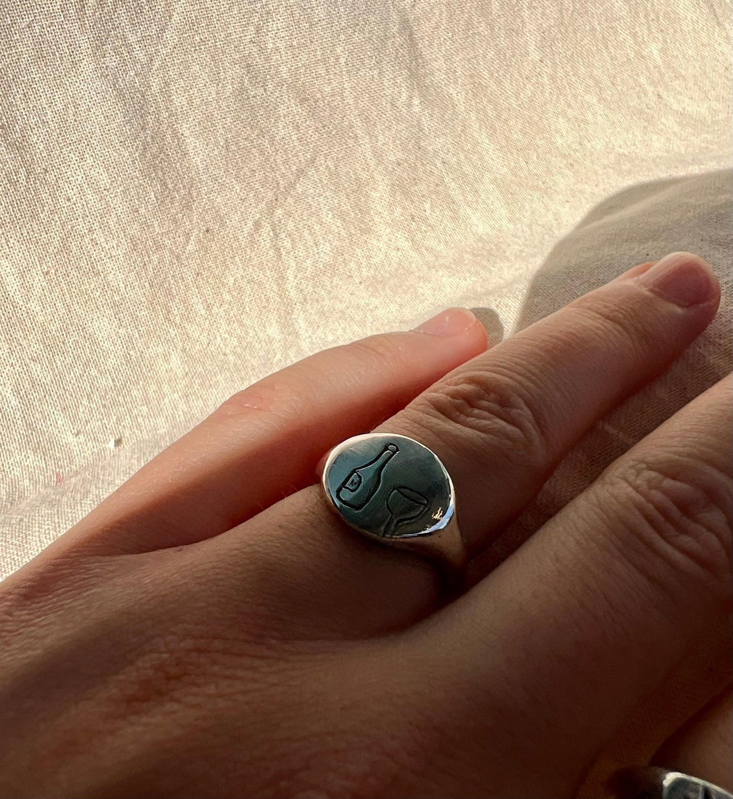 Wine Night Signet Ring - Handmade - One of a Kind