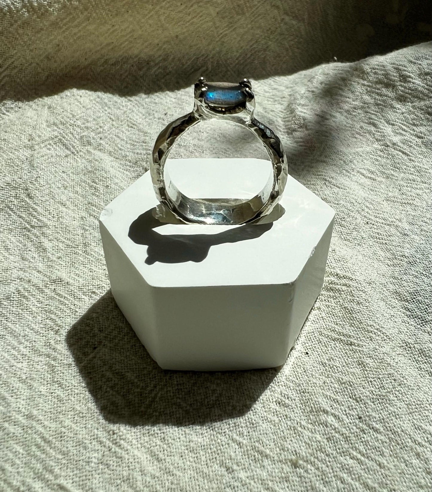 Labradorite Silver Ring – Handmade Organic Statement Ring | Textured Cliff Design