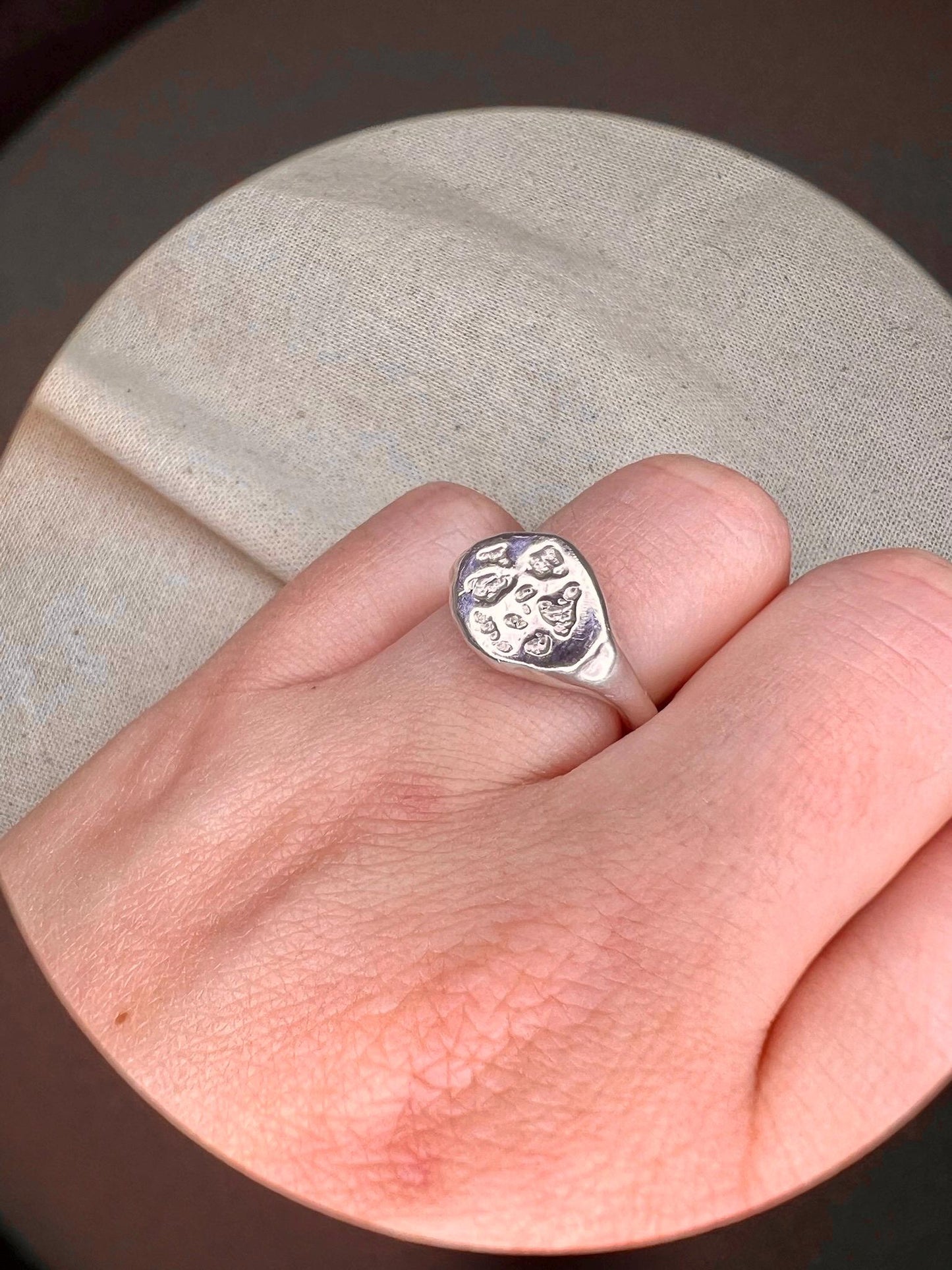 Organic Silver Signet Ring – Unisex Handmade Sterling Ring | Textured Artisan Jewellery UK