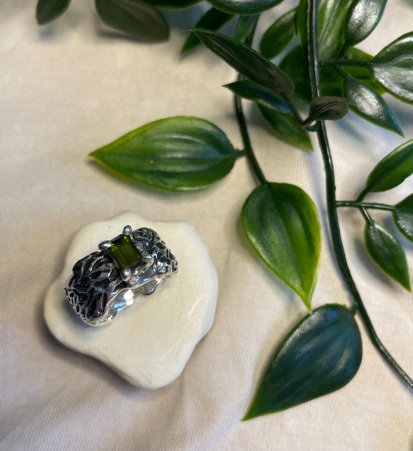 Green Tourmaline Claw Ring - Handmade Sterling Silver Fantasy Jewellery | Gothic Statement Ring