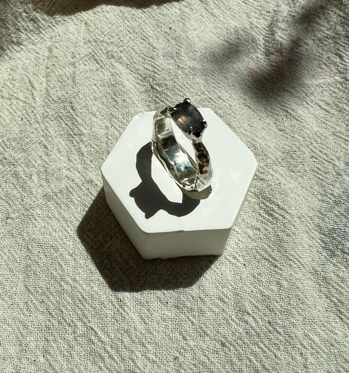 Labradorite Silver Ring – Handmade Organic Statement Ring | Textured Cliff Design