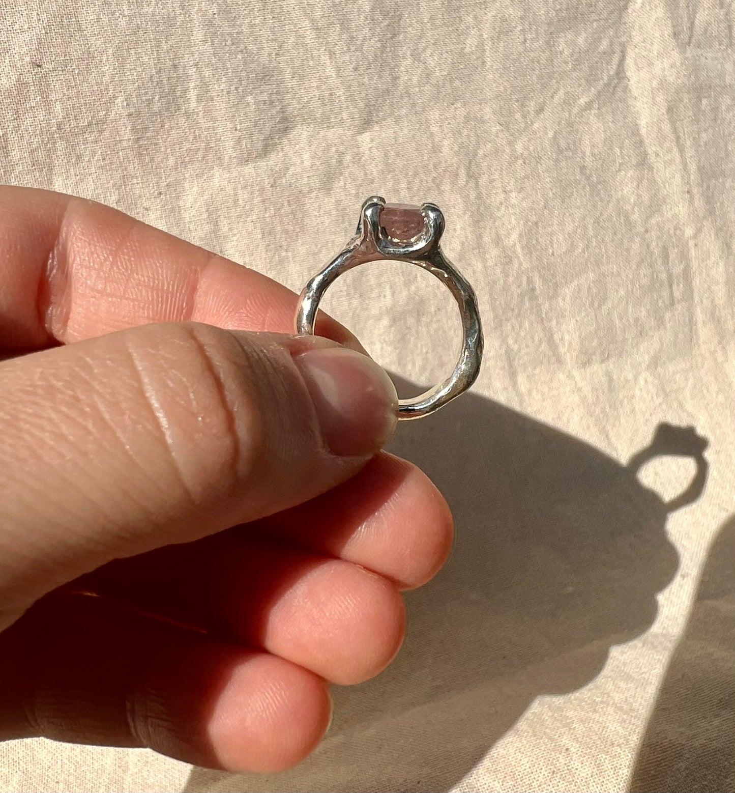 Strawberry Quartz Claw Ring – Handmade Sterling Silver Statement Ring | Raw Pink Gemstone Jewellery