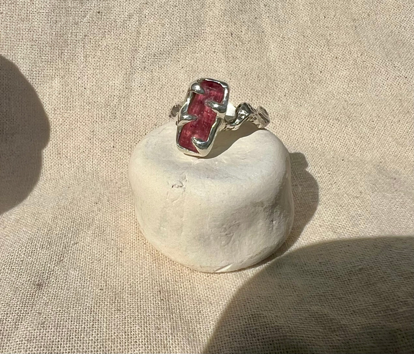 Pink Tourmaline Ring – Organic Handmade Sterling Silver
