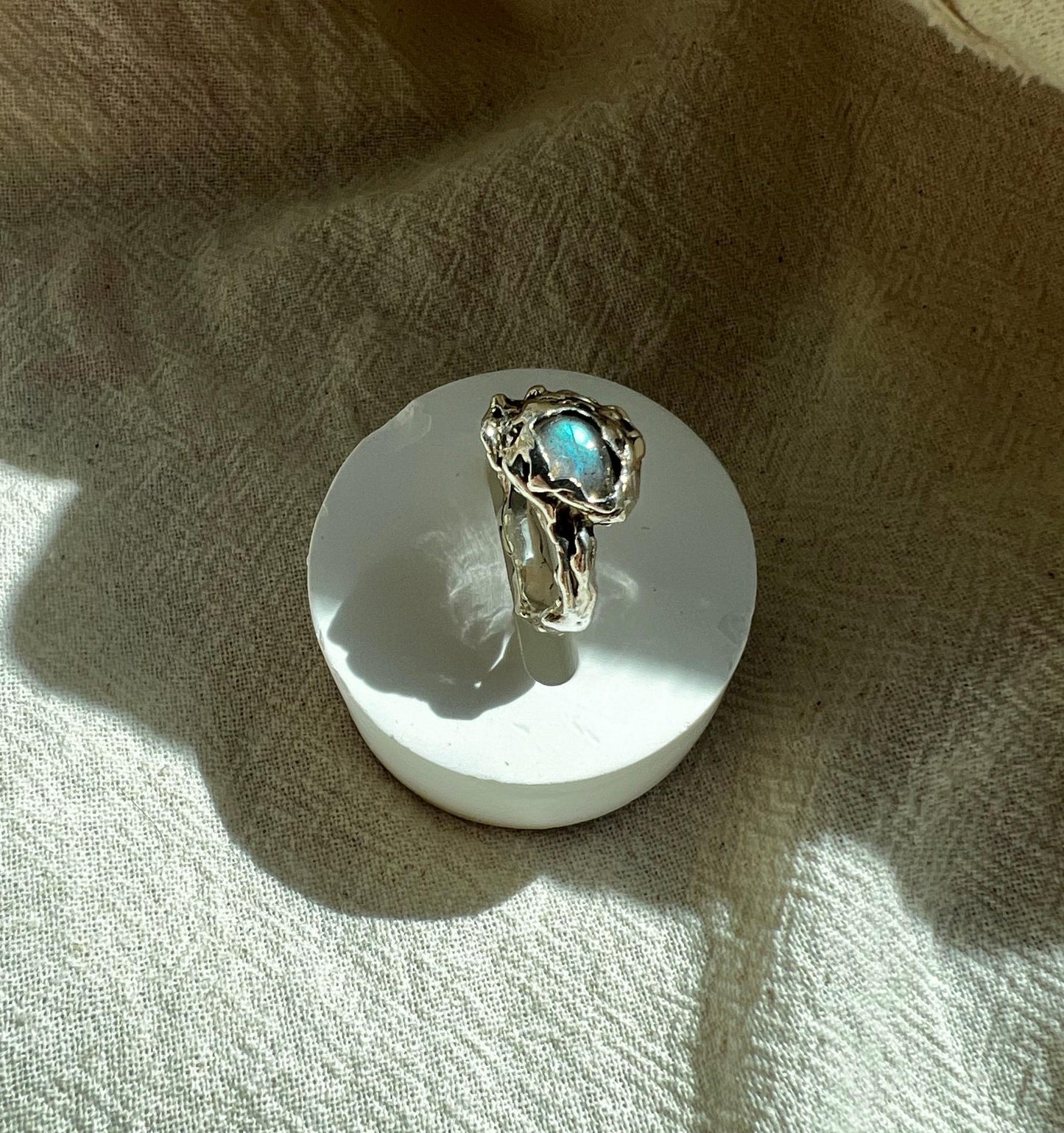 Labradorite Statement Ring – Handmade Sterling Silver Ocean-Inspired Ring | Organic Gemstone Jewellery