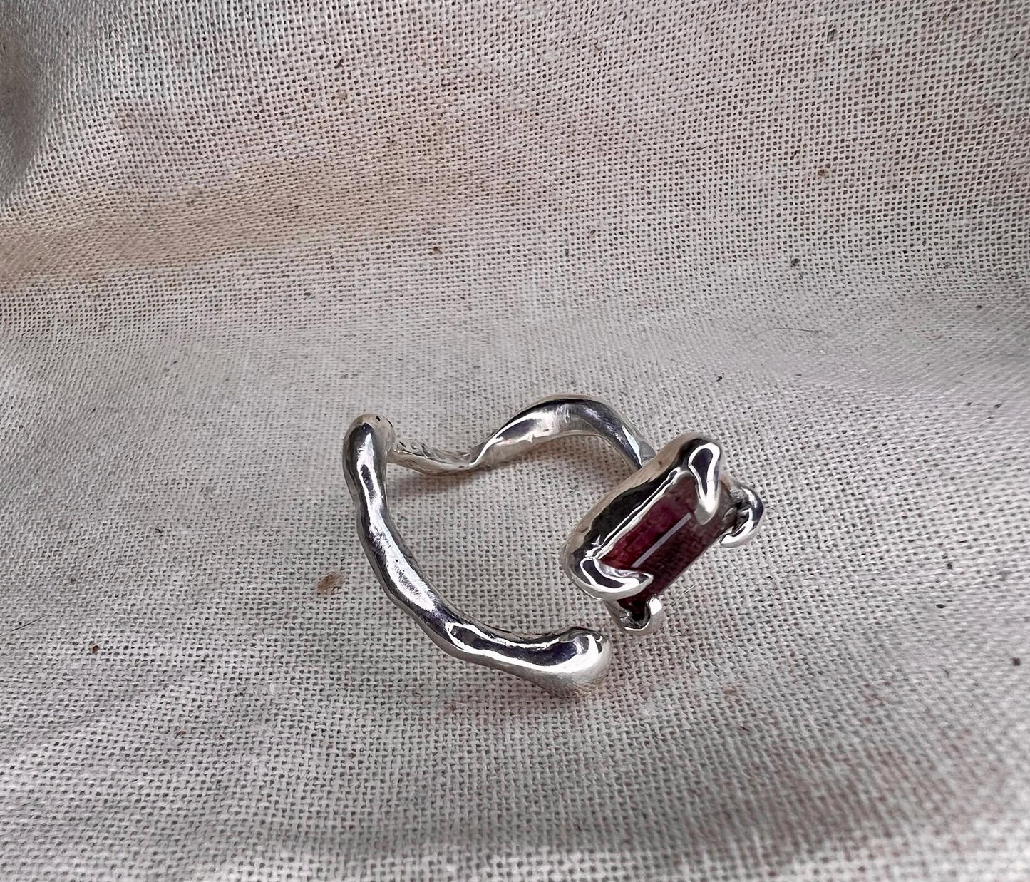 Pink Bicolour Tourmaline Ring – Organic Sterling Silver Setting | Handmade Statement Jewellery UK