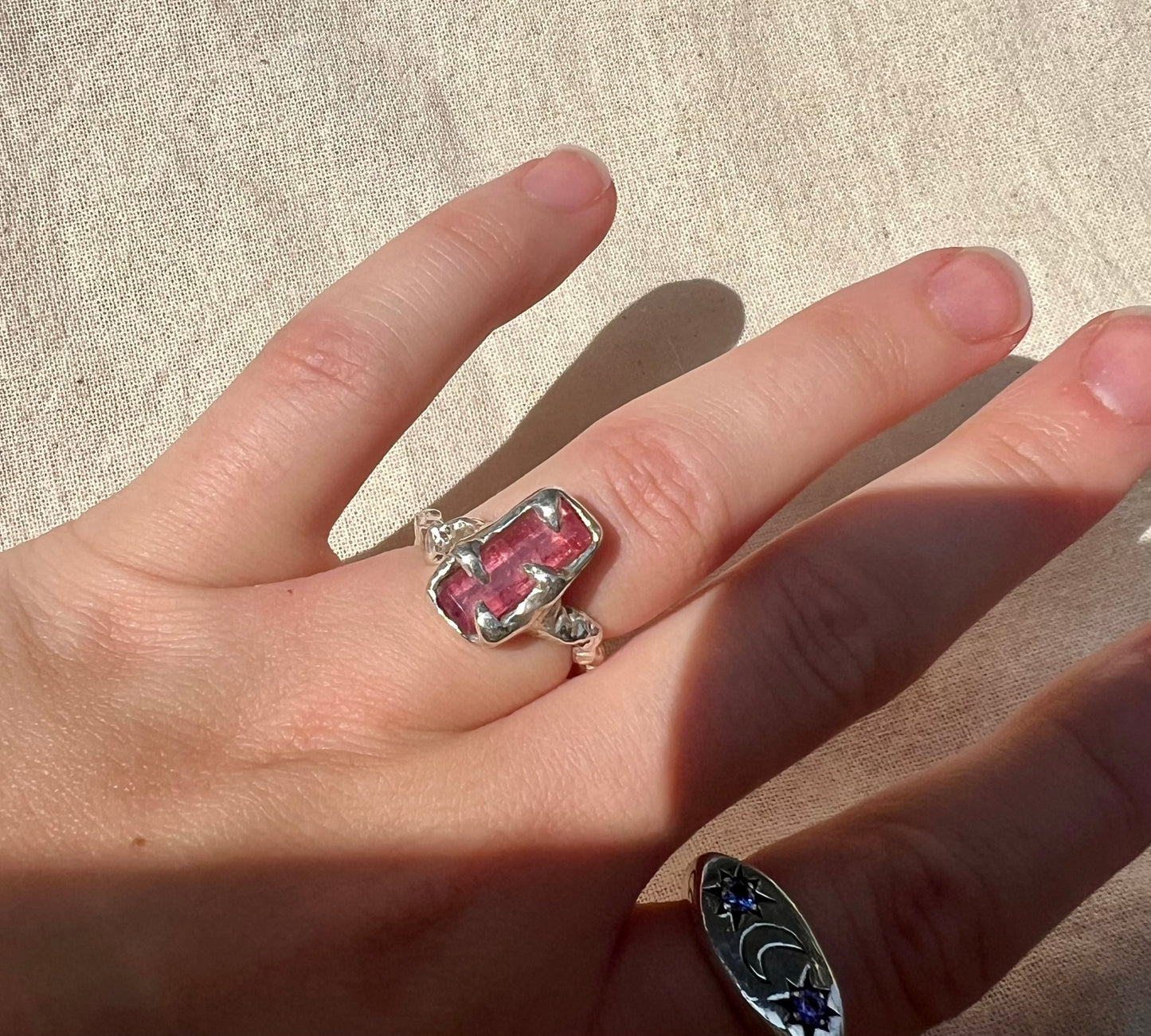 Pink Tourmaline Ring – Organic Handmade Sterling Silver