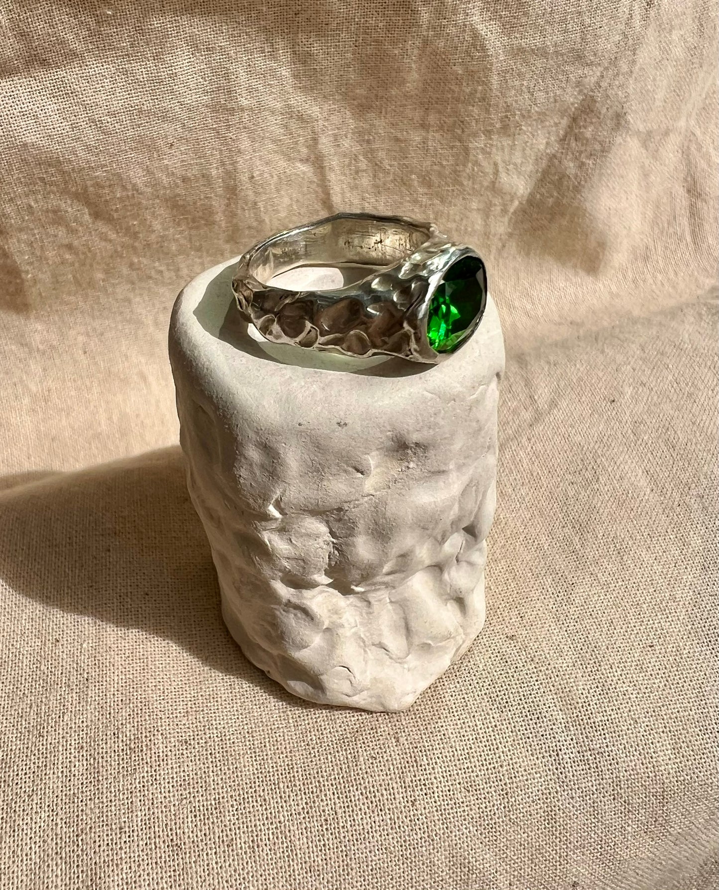 Green Gemstone Silver Ring – Handmade Sterling Silver with Emerald Green Cubic Zirconia | One of a Kind
