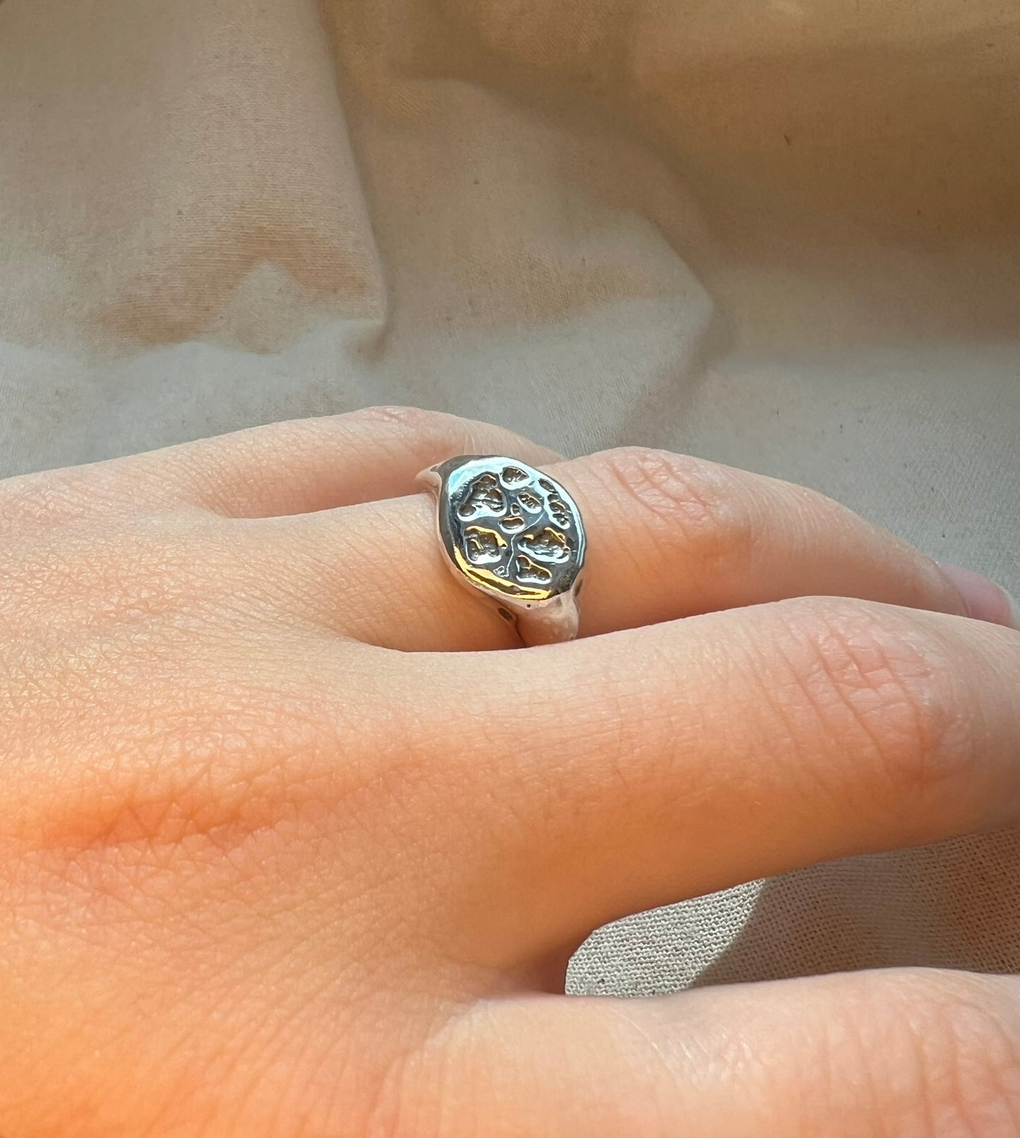 Organic Silver Signet Ring – Unisex Handmade Sterling Ring | Textured Artisan Jewellery UK