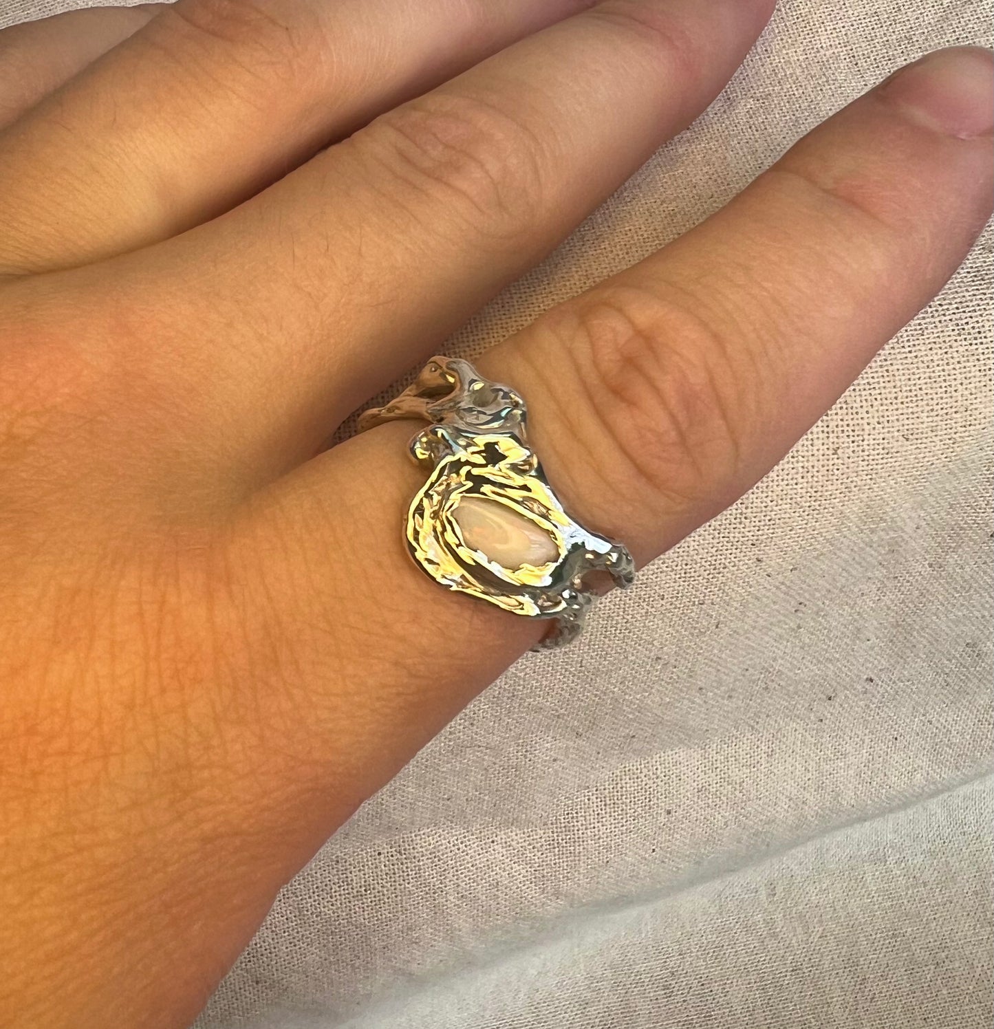 Handmade Opal Ring – Organic Sterling Silver Artisan Design | Raw Natural Australian Opal Jewellery