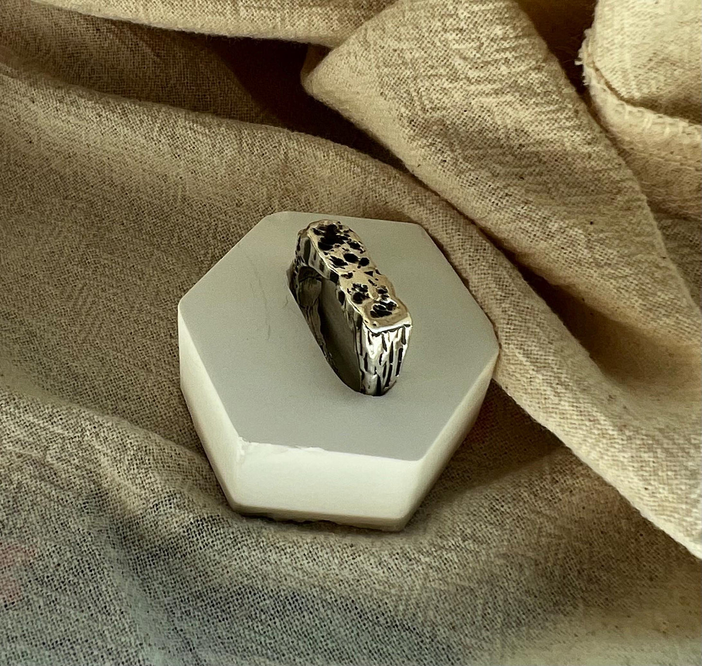 Organic Signet Ring Unisex– Handmade Sterling Silver Textured Ring | Artisan Statement Jewellery