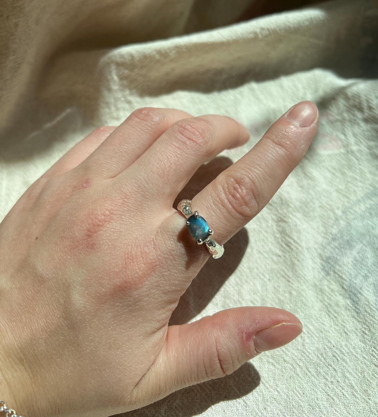 Labradorite Silver Ring – Handmade Organic Statement Ring | Textured Cliff Design