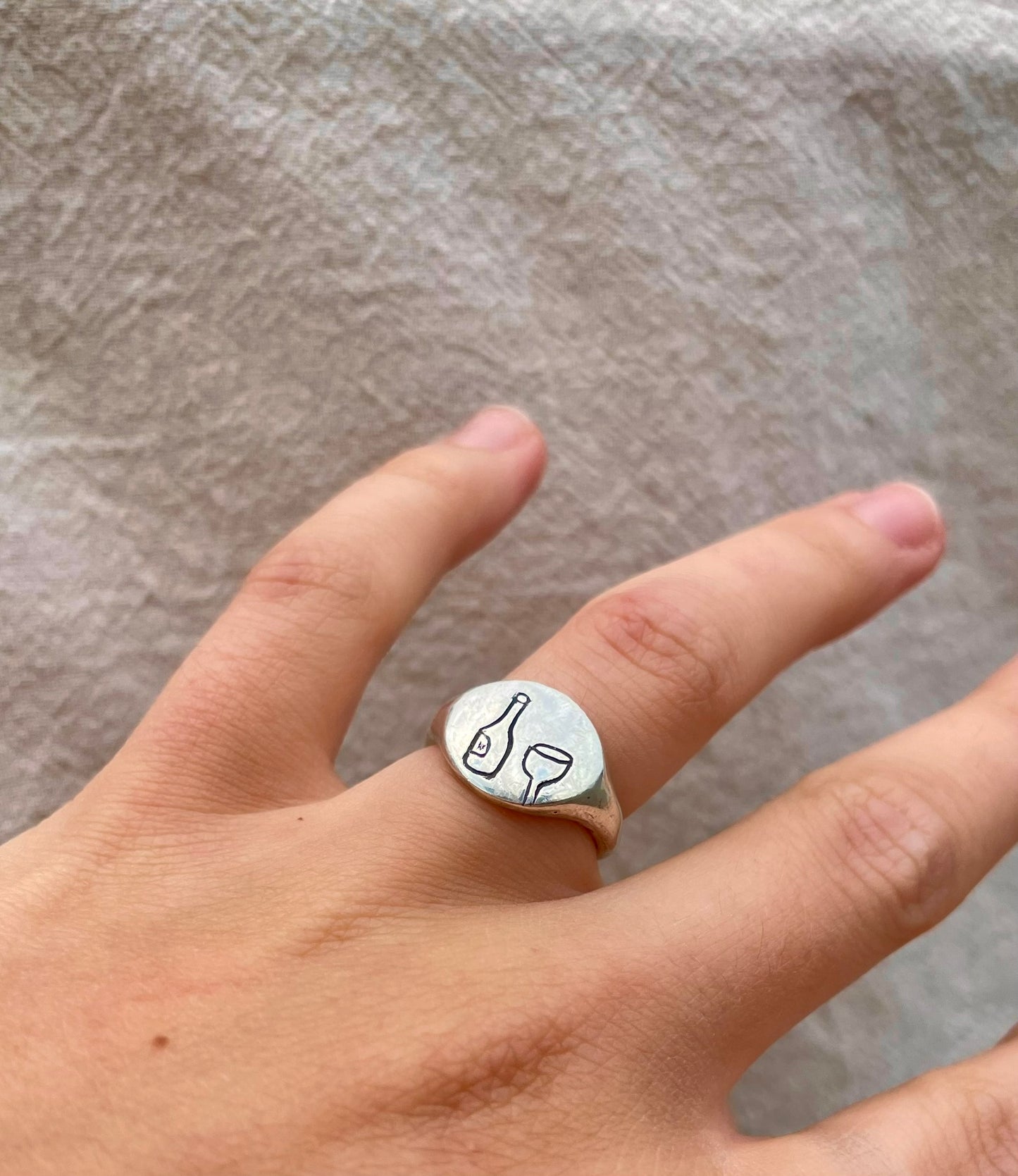Wine Night Signet Ring - Handmade - One of a Kind