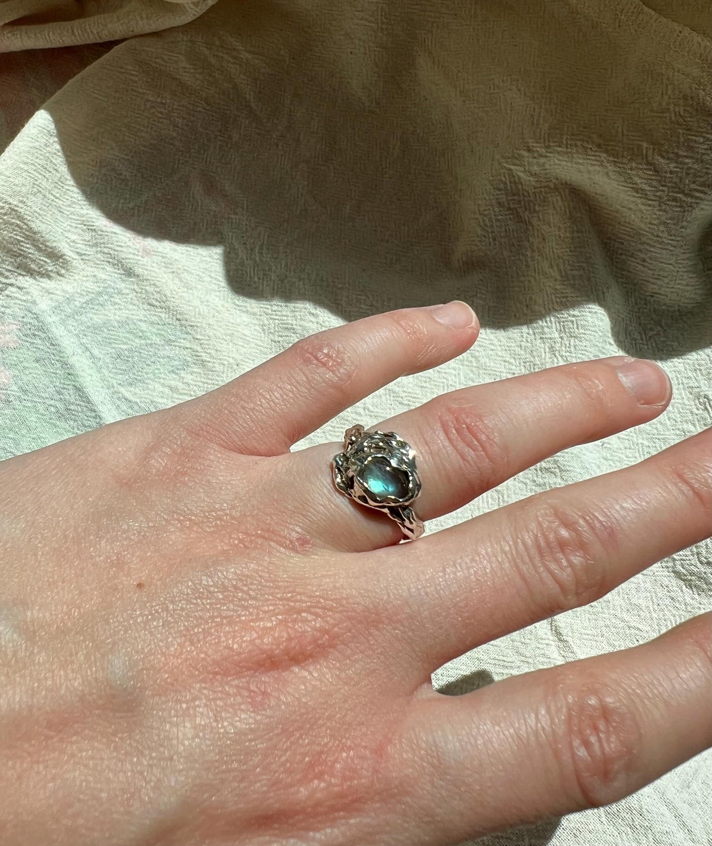 Labradorite Statement Ring – Handmade Sterling Silver Ocean-Inspired Ring | Organic Gemstone Jewellery