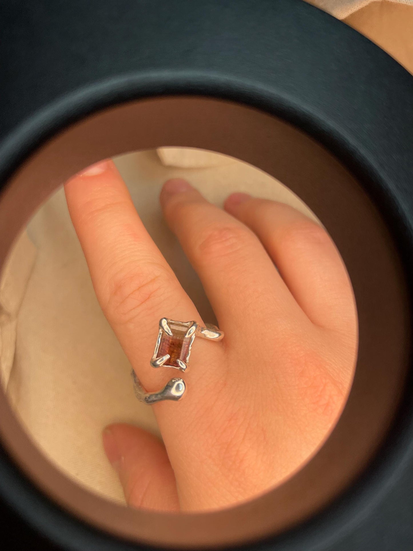 Pink Bicolour Tourmaline Ring – Organic Sterling Silver Setting | Handmade Statement Jewellery UK