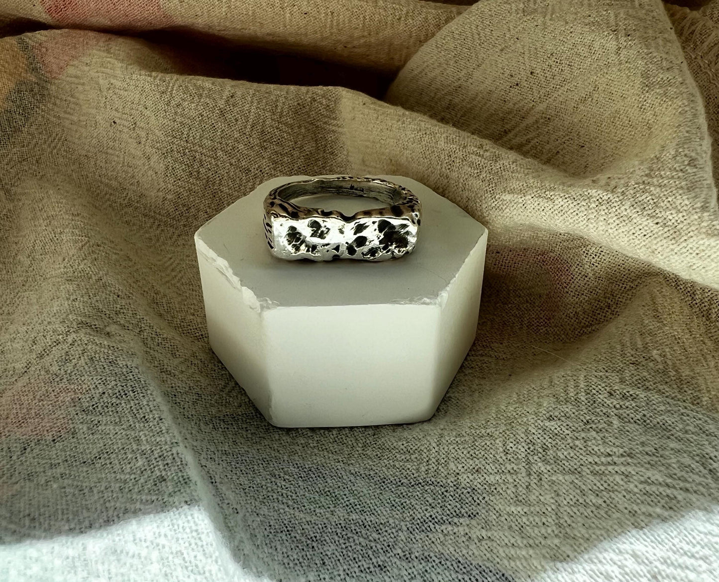 Organic Signet Ring Unisex– Handmade Sterling Silver Textured Ring | Artisan Statement Jewellery