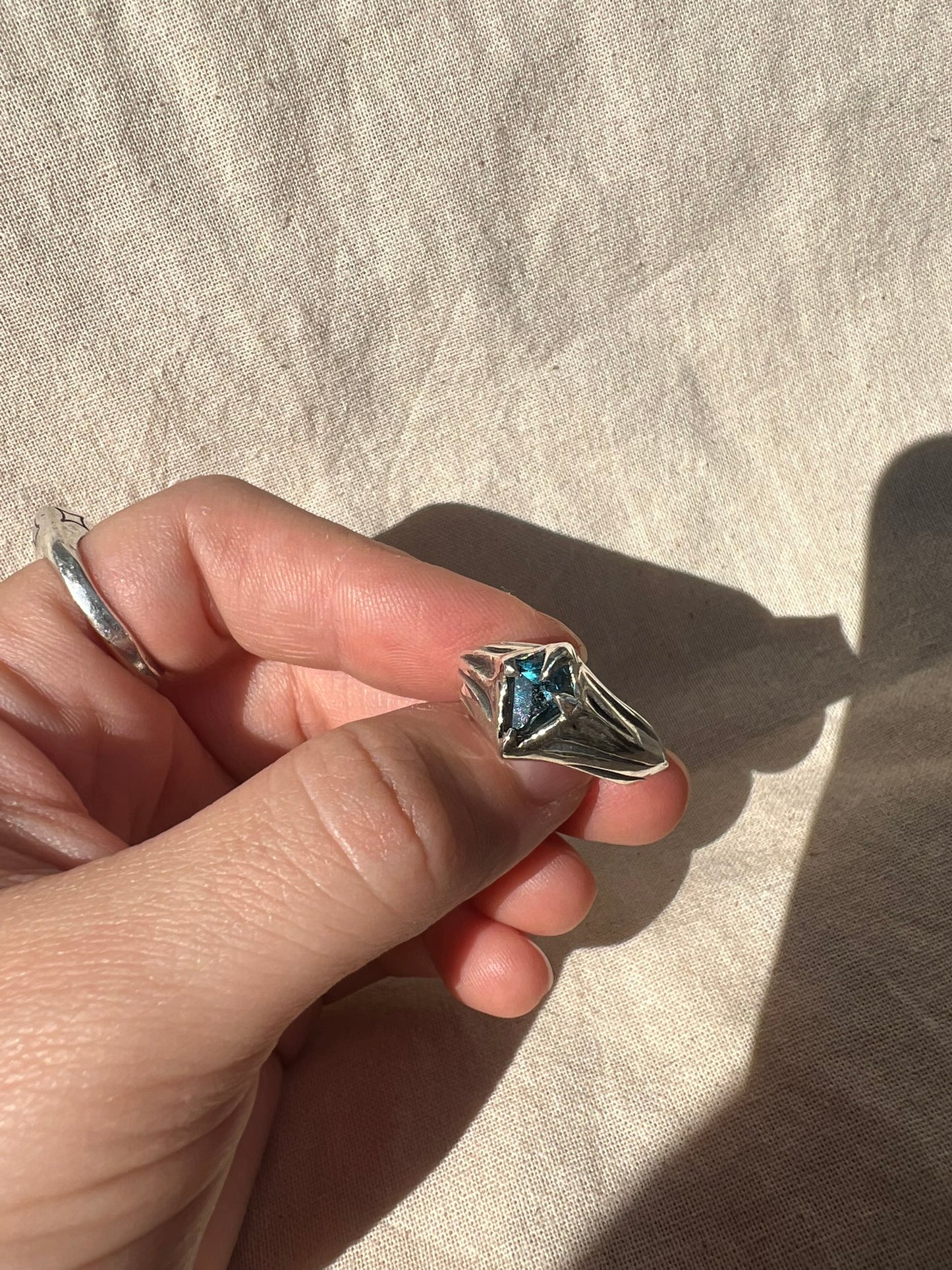 London Blue Topaz Hand Carved Ring
