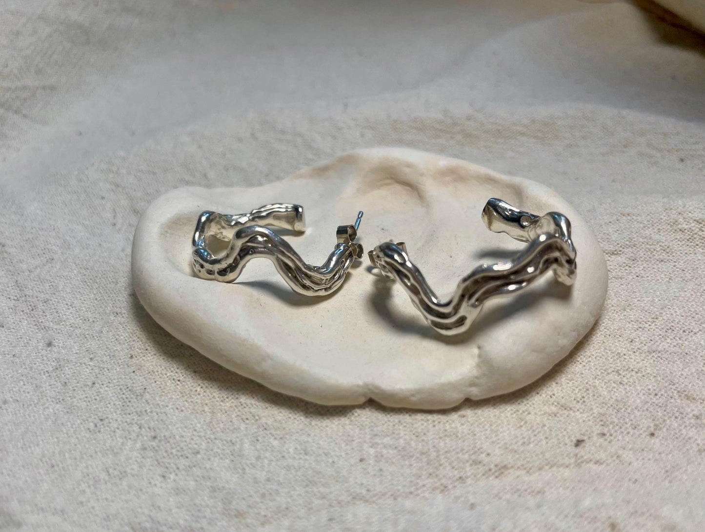 Organic Silver Hoop Earrings – Handmade Textured 925 Sterling Silver | Sculptural Modern Jewellery UK