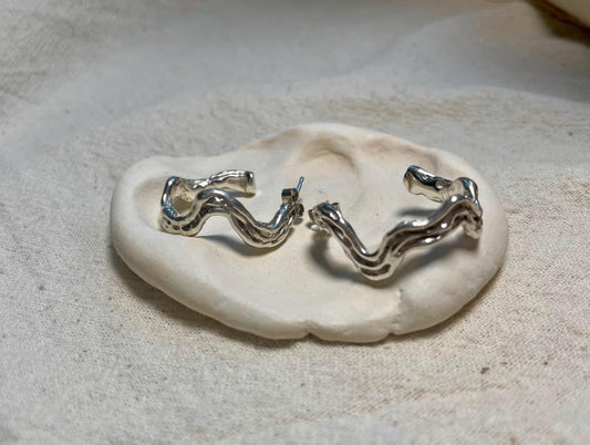 Organic Silver Hoop Earrings – Handmade Textured 925 Sterling Silver | Sculptural Modern Jewellery UK