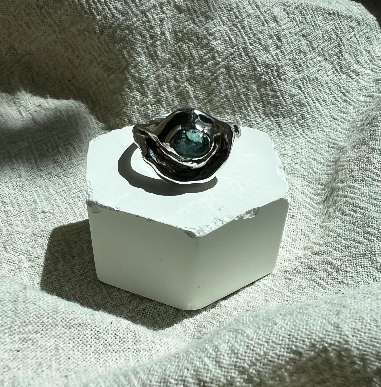 Blue Eye Silver Ring – Handmade Sterling Silver with Tourmaline | One of a Kind