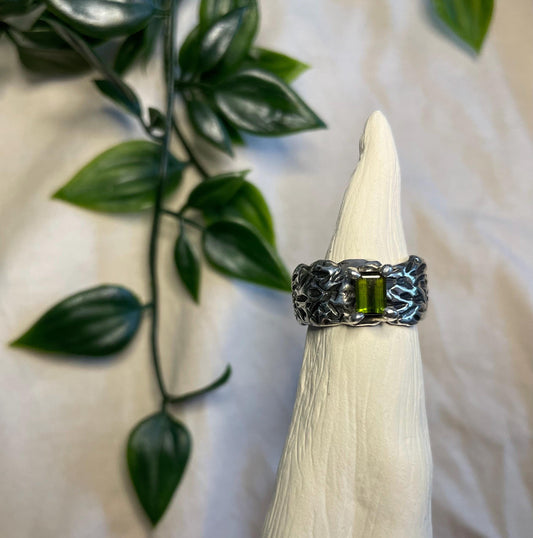 Green Tourmaline Claw Ring - Handmade Sterling Silver Fantasy Jewellery | Gothic Statement Ring