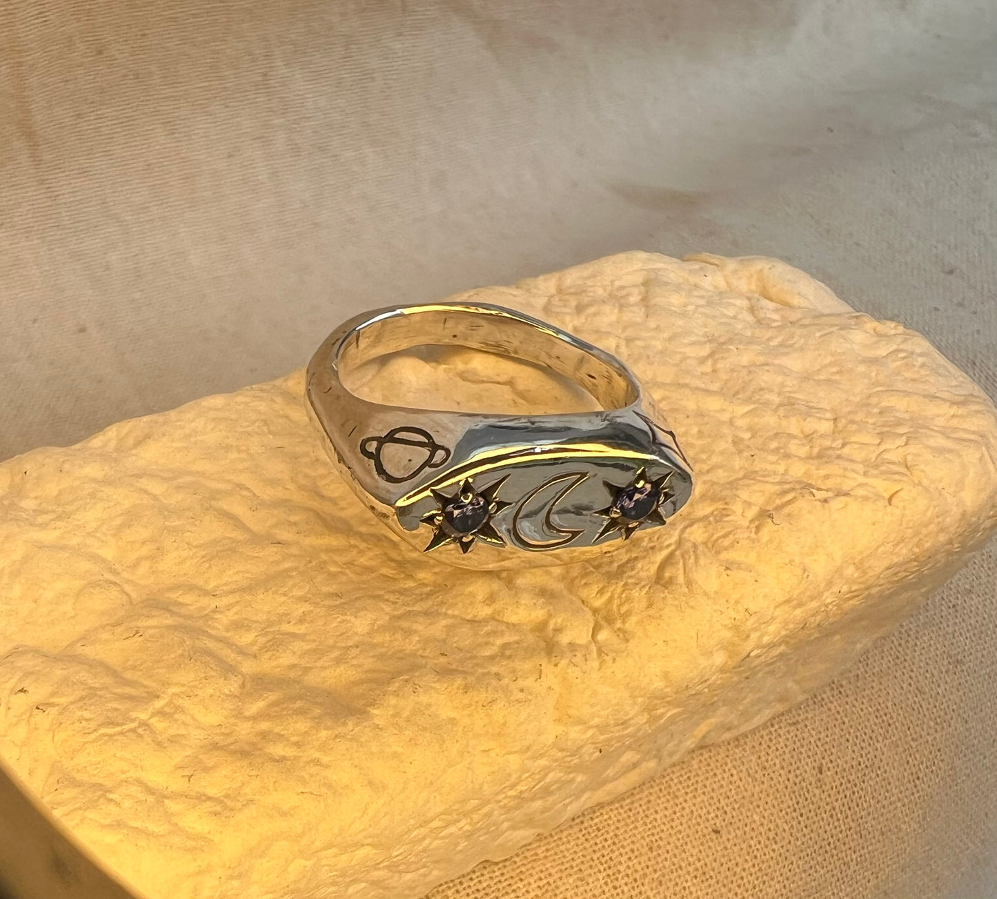 Galaxy Signet Ring - Sterling Silver - Handmade