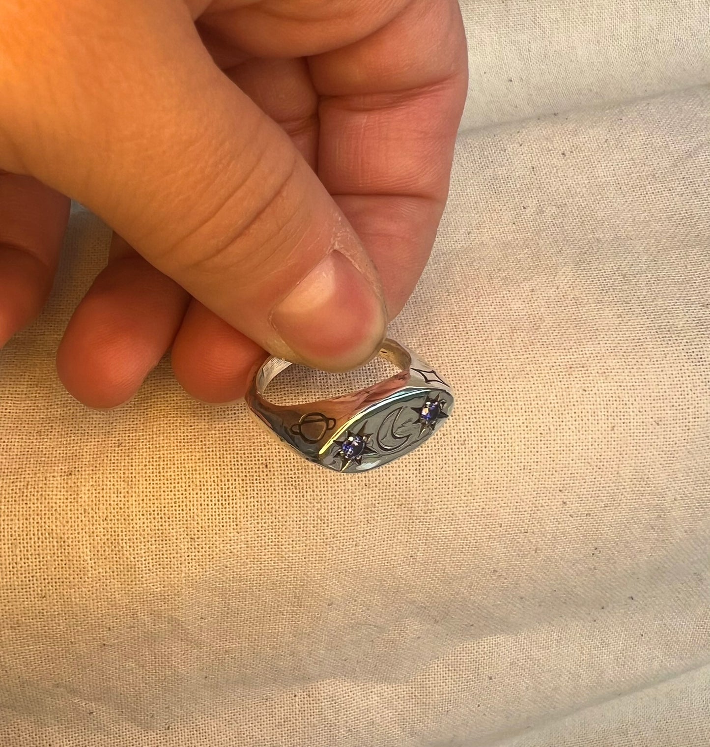 Galaxy Signet Ring - Sterling Silver - Handmade