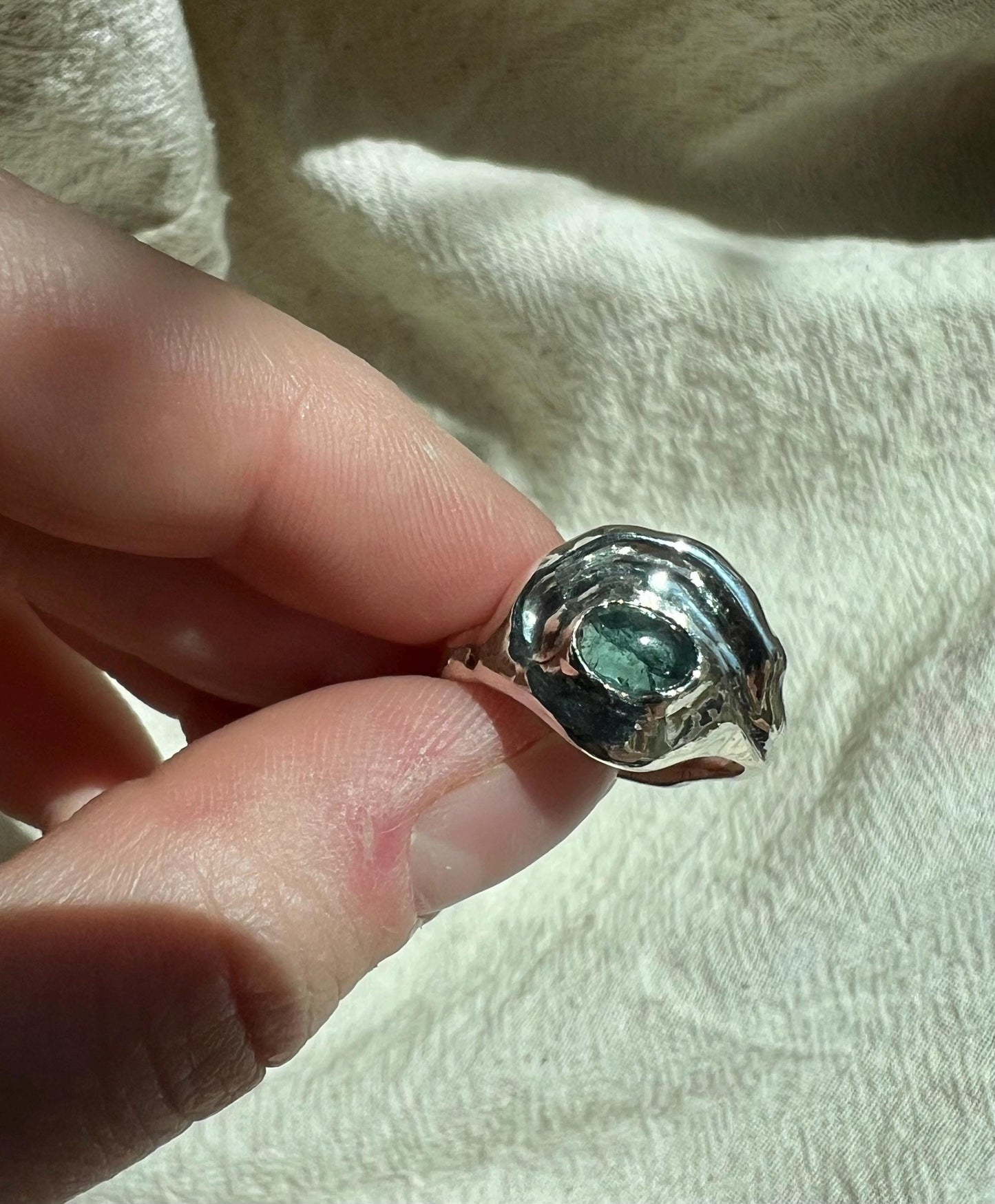 Blue Eye Silver Ring – Handmade Sterling Silver with Tourmaline | One of a Kind