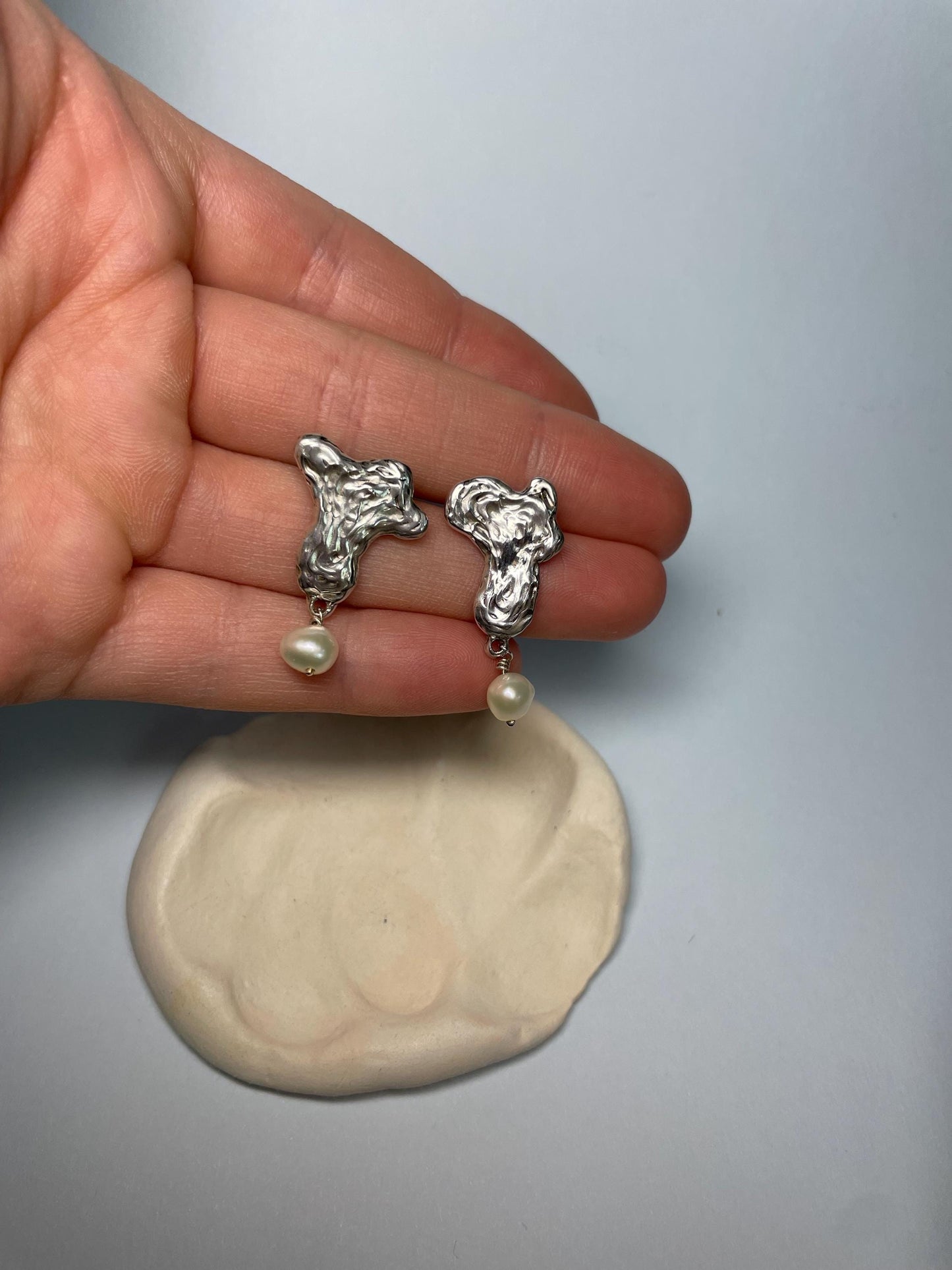 Freshwater Pearl Earrings – Organic Silver Drop Earrings | Handmade Freeform Pearl Jewellery