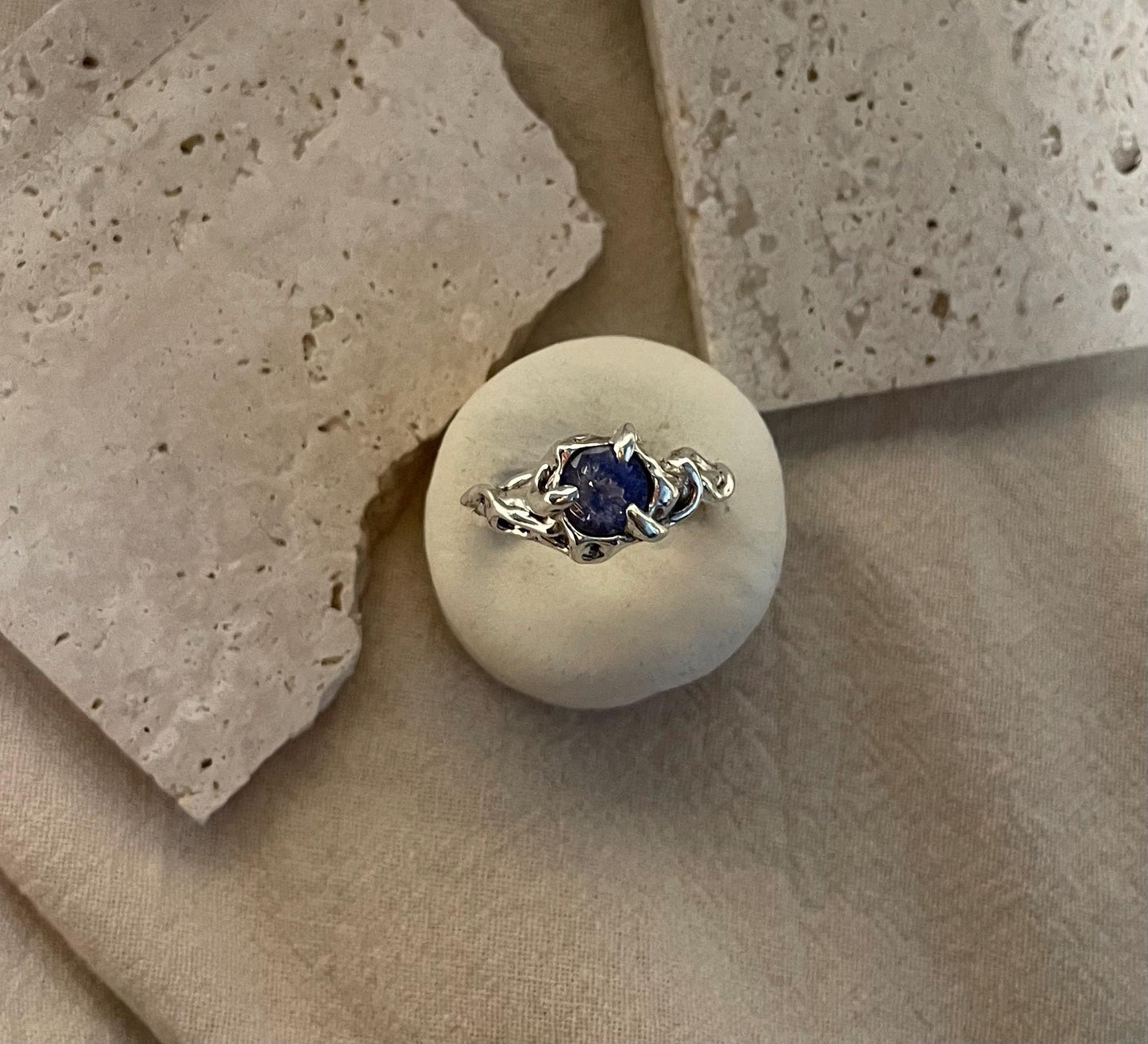 Handmade Sterling Silver Tanzanite Ring – Organic Design, December Birthstone
