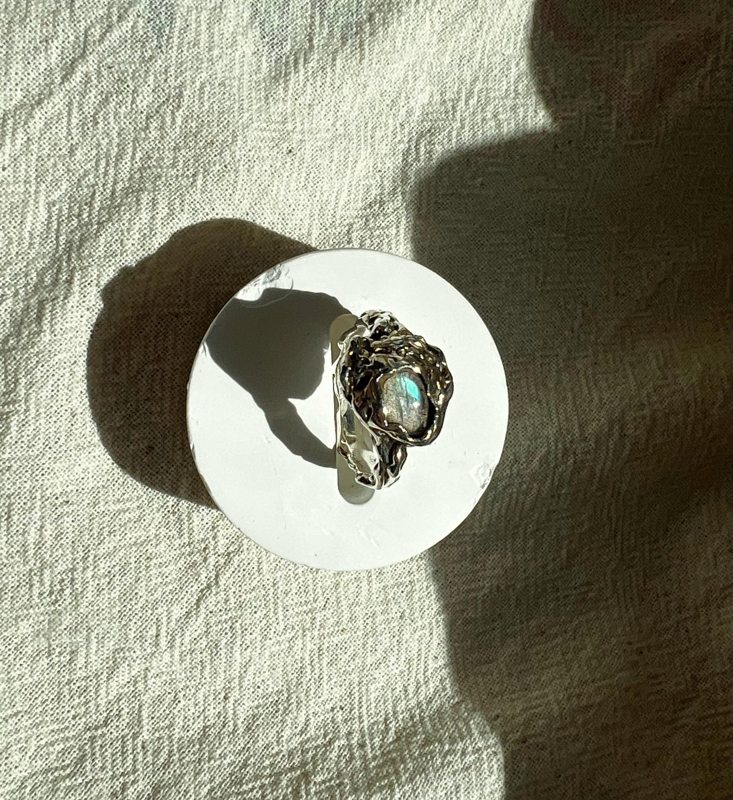 Labradorite Statement Ring – Handmade Sterling Silver Ocean-Inspired Ring | Organic Gemstone Jewellery