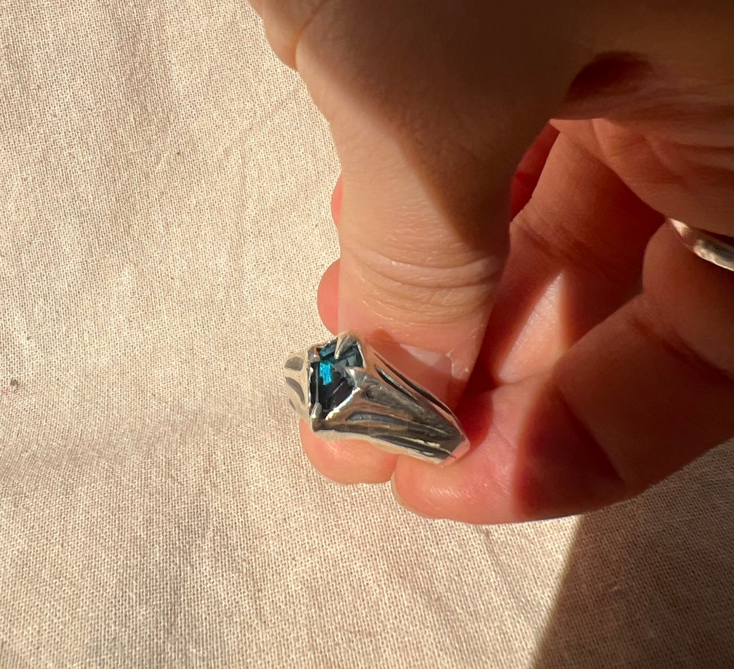 London Blue Topaz Hand Carved Ring