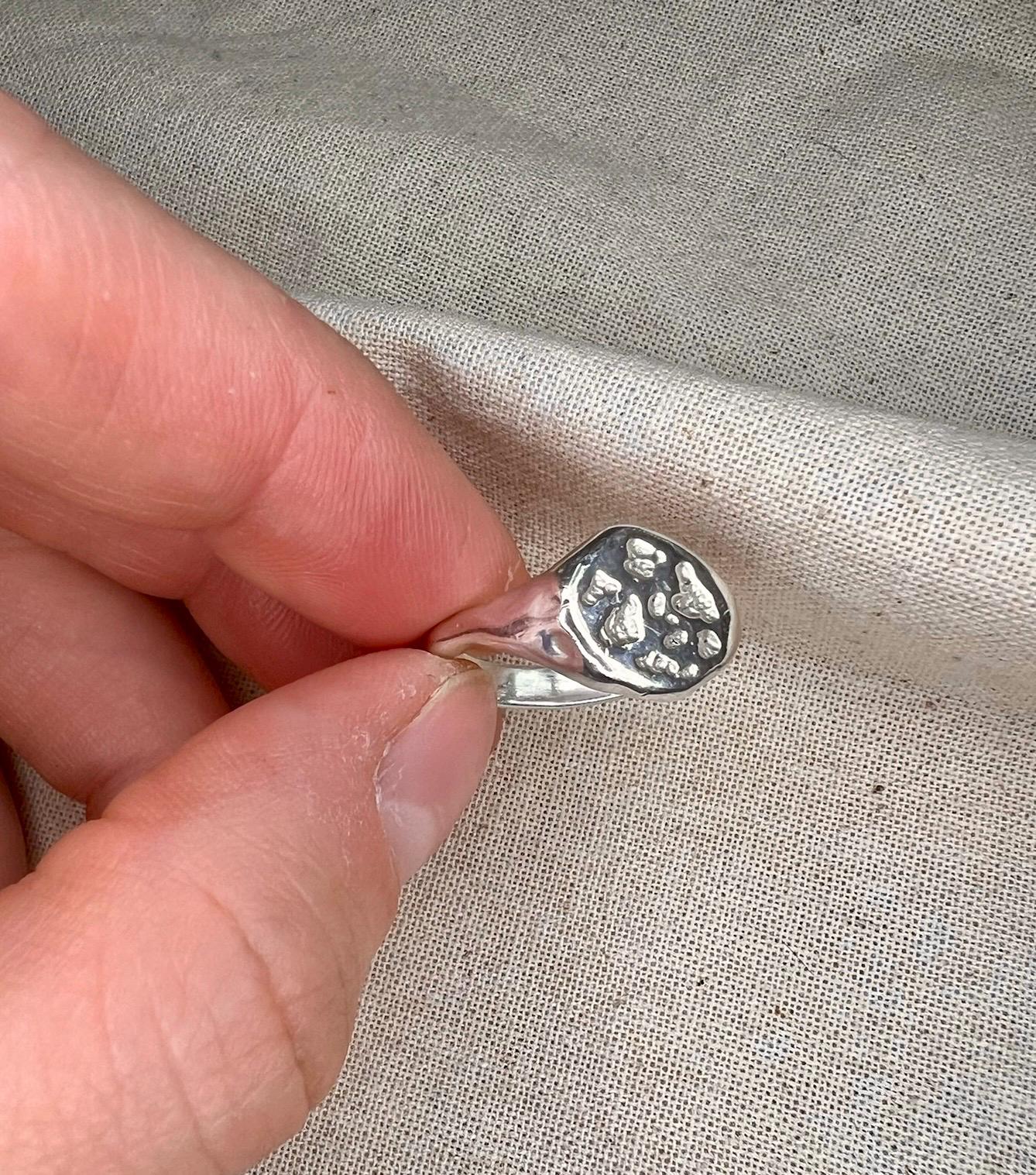 Organic Silver Signet Ring – Unisex Handmade Sterling Ring | Textured Artisan Jewellery UK