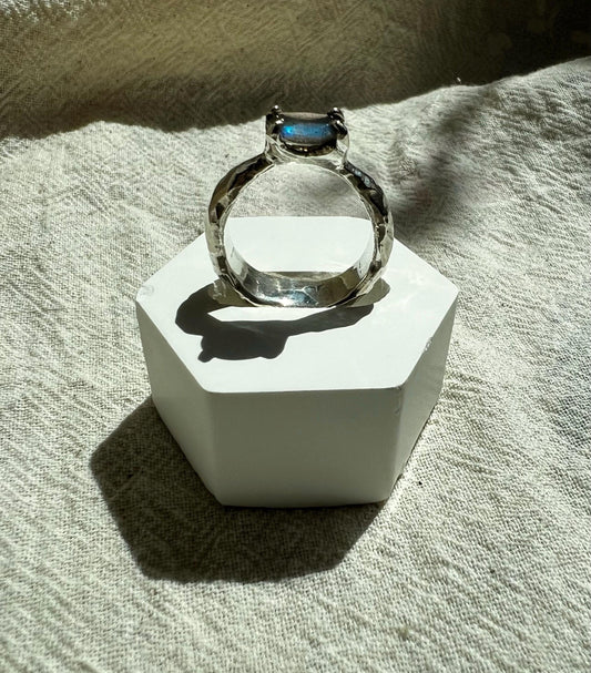 Labradorite Silver Ring – Handmade Organic Statement Ring | Textured Cliff Design