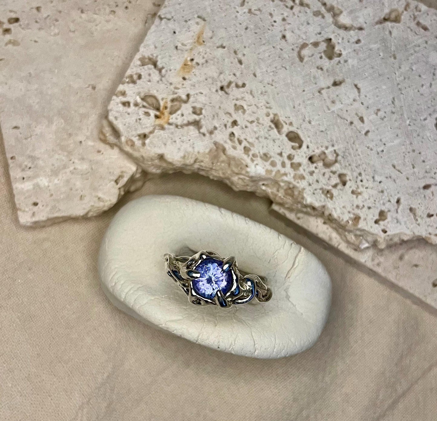 Handmade Sterling Silver Tanzanite Ring – Organic Design, December Birthstone