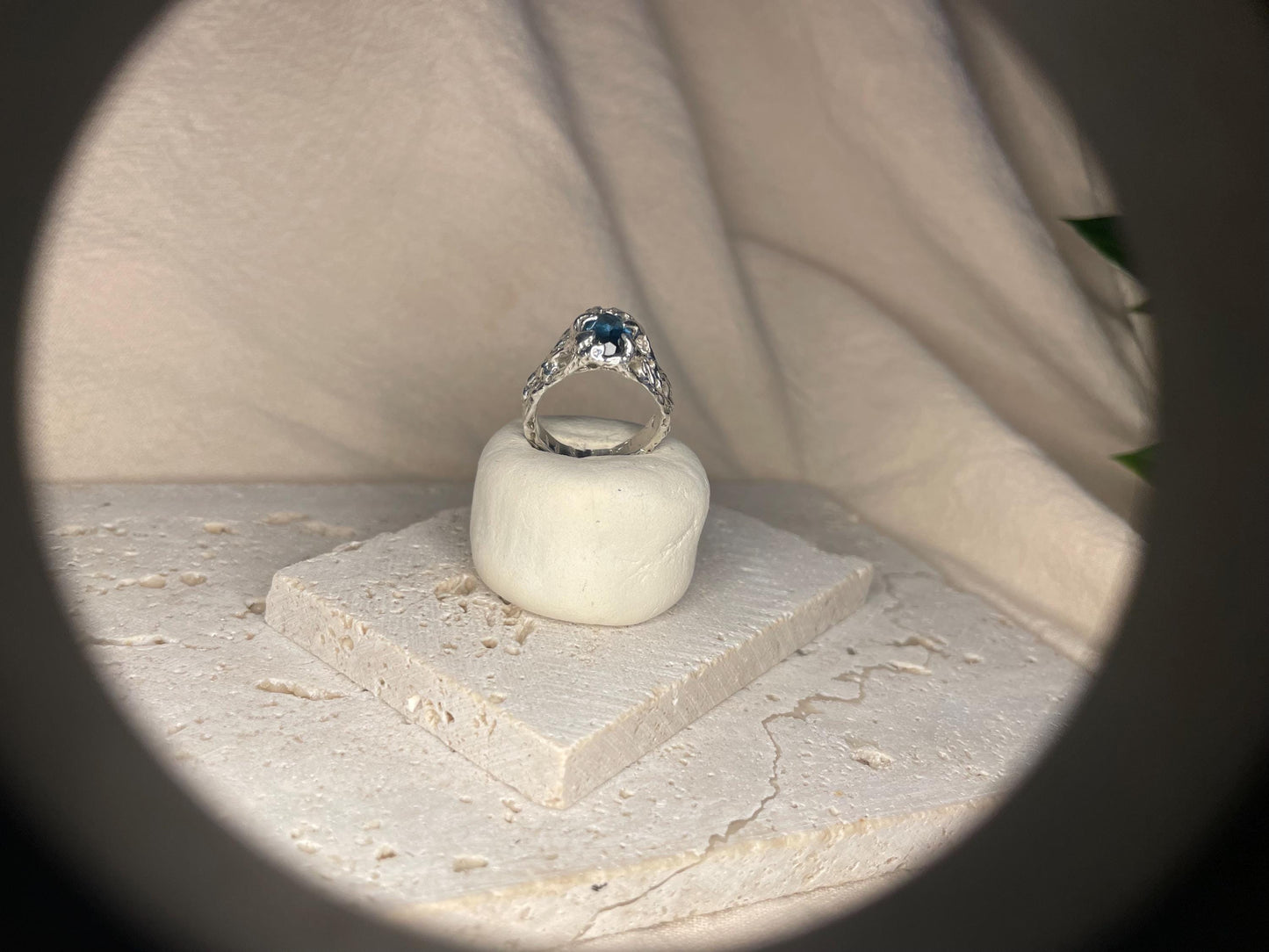 Raw Textured Sterling Silver Ring – Handmade Statement Ring for Men or Women - London Blue Topaz Gemstone