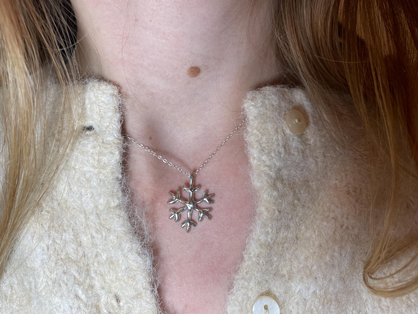 Snowflake Silver Necklace – Delicate Sterling Pendant | Winter Handmade Gift
