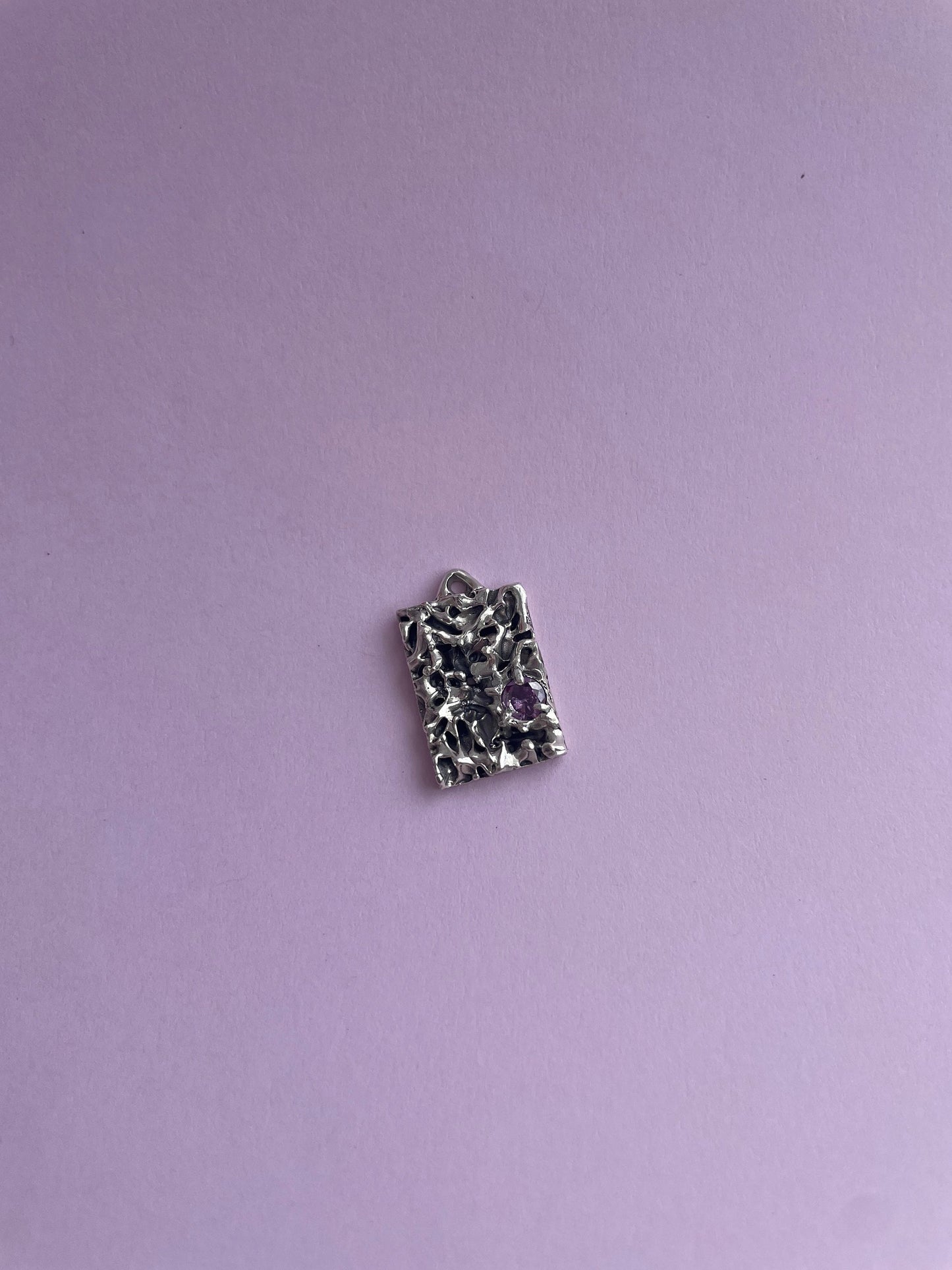 Raw Silver Necklace – Purple Cubic Zirconia Pendant | Handmade Sterling Jewellery UK