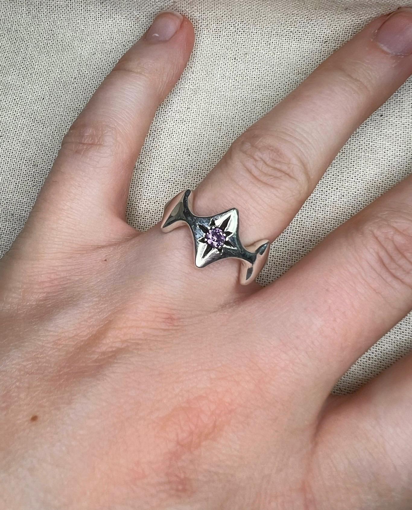 Purple CZ Starry Ring – Handmade Sterling Silver Celestial Ring | Organic Silver Jewellery UK