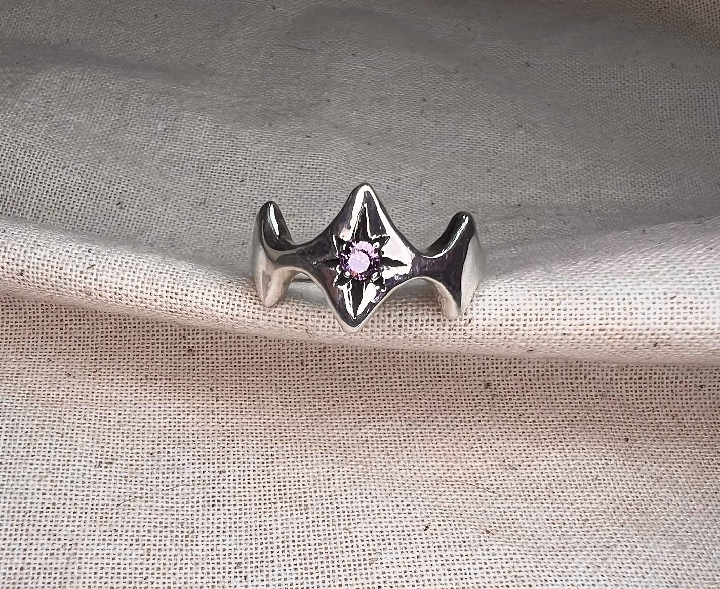 Purple CZ Starry Ring – Handmade Sterling Silver Celestial Ring | Organic Silver Jewellery UK