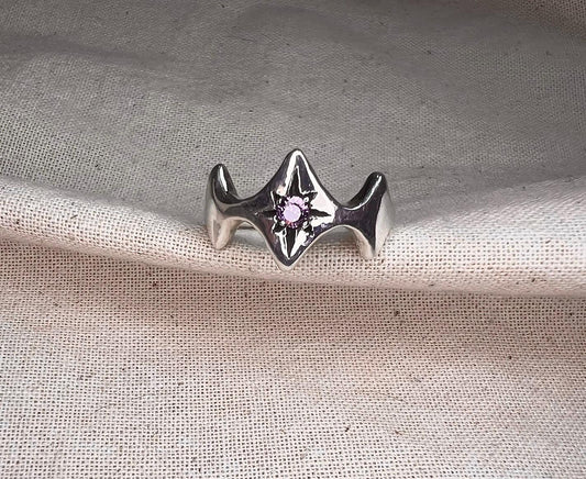 Purple CZ Starry Ring – Handmade Sterling Silver Celestial Ring | Organic Silver Jewellery UK