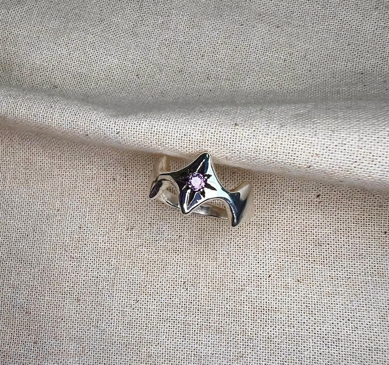 Purple CZ Starry Ring – Handmade Sterling Silver Celestial Ring | Organic Silver Jewellery UK