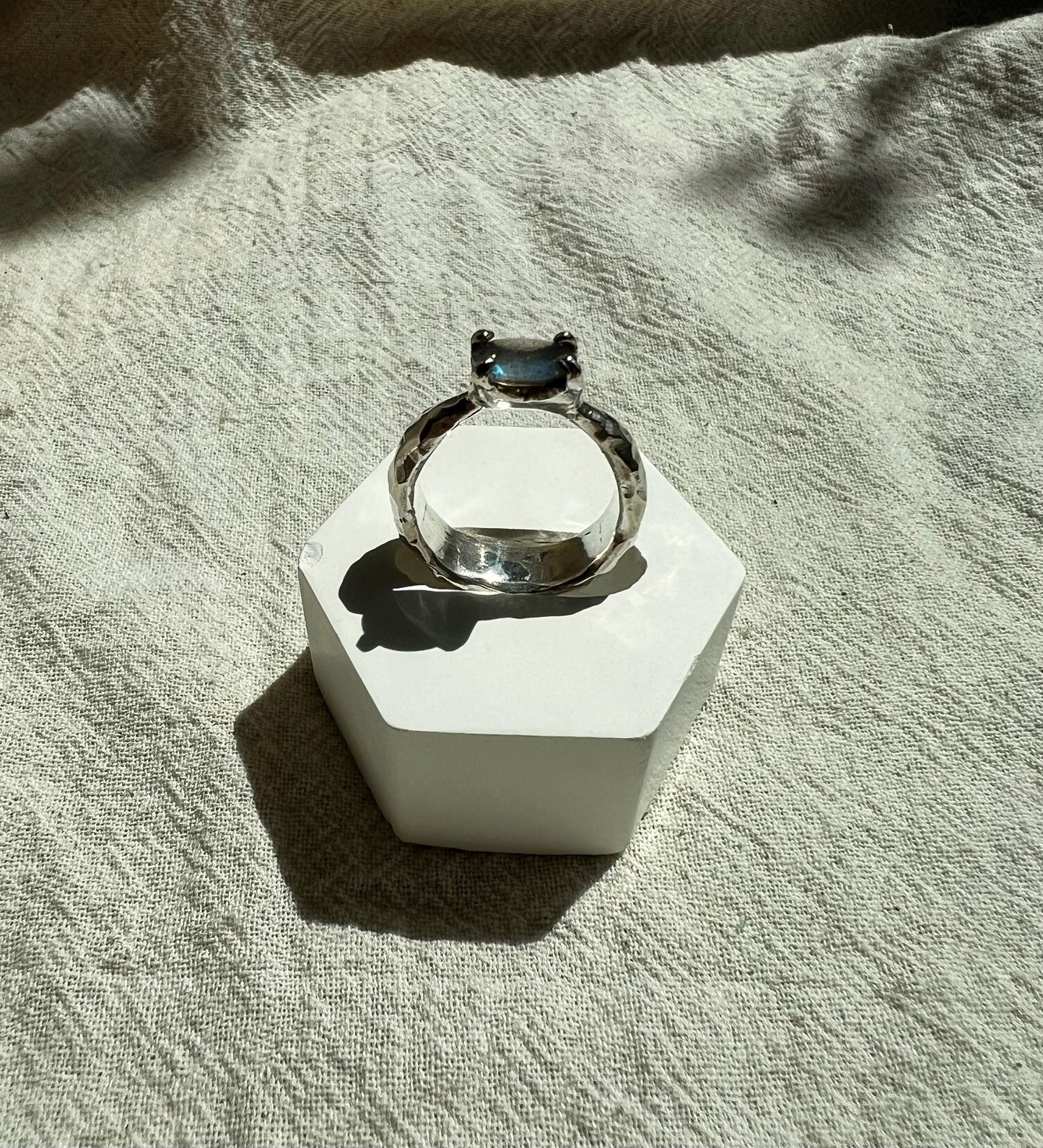 Labradorite Silver Ring – Handmade Organic Statement Ring | Textured Cliff Design