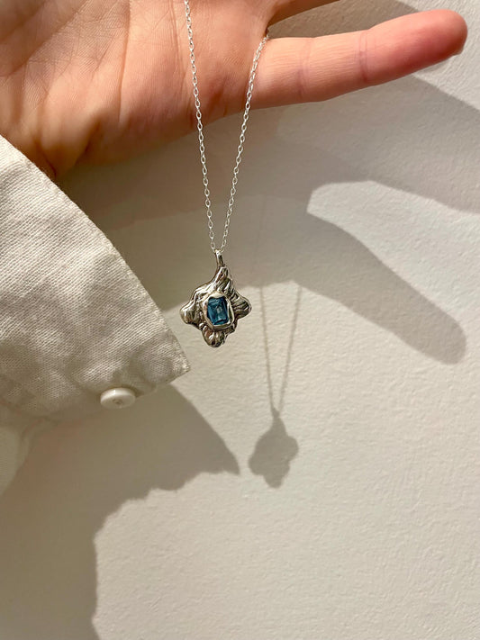 Ocean-Inspired Silver Necklace – Blue Topaz Handmade Jewellery | Organic Textured Pendant