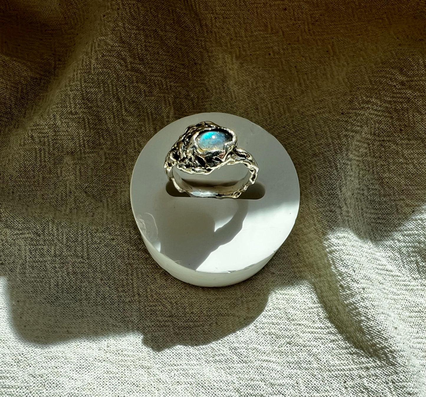 Labradorite Statement Ring – Handmade Sterling Silver Ocean-Inspired Ring | Organic Gemstone Jewellery