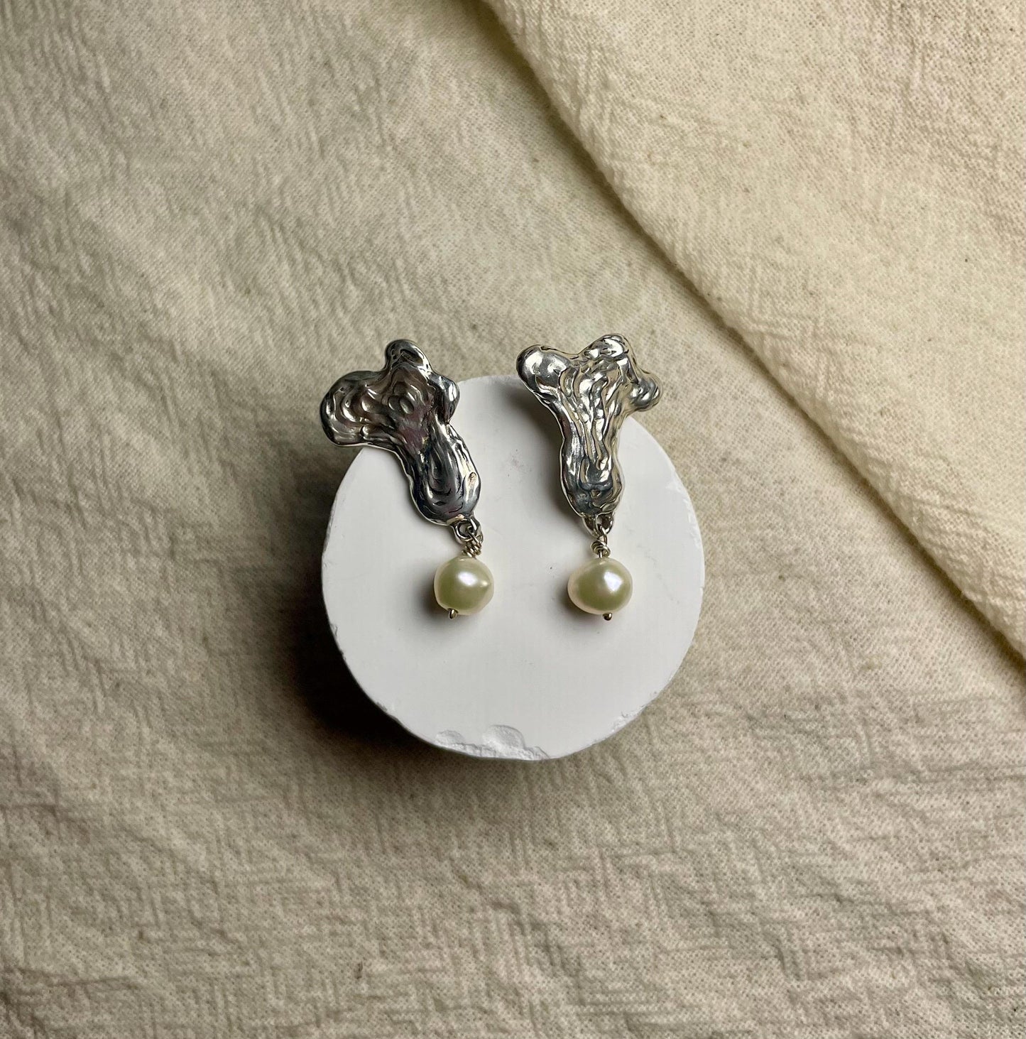 Freshwater Pearl Earrings – Organic Silver Drop Earrings | Handmade Freeform Pearl Jewellery