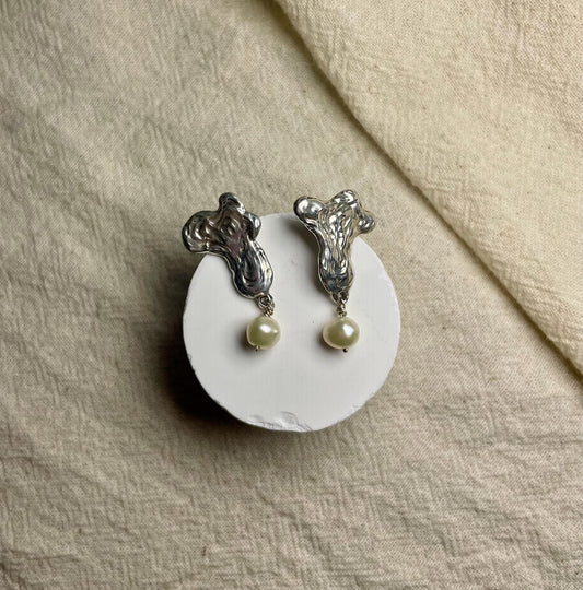 Freshwater Pearl Earrings – Organic Silver Drop Earrings | Handmade Freeform Pearl Jewellery